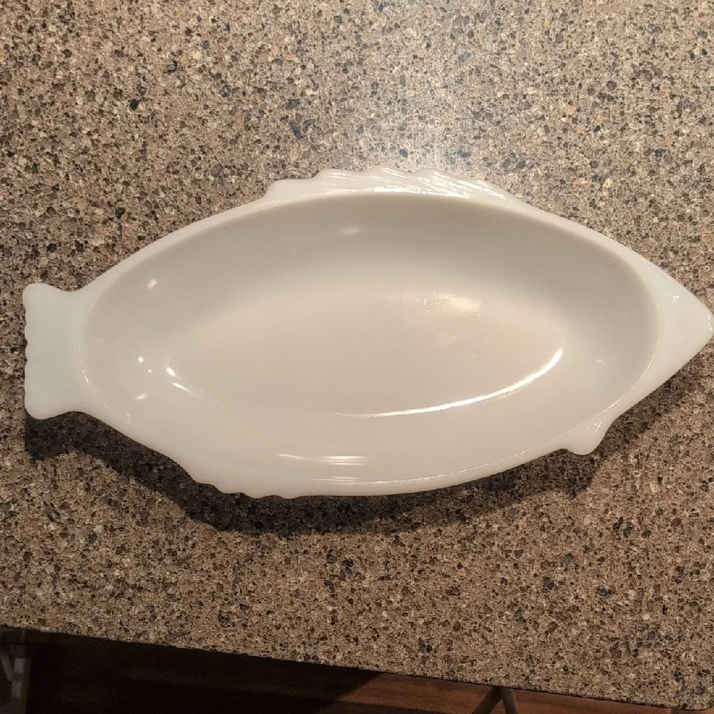 Glasbake Vintage Milk Glass Fish Platter